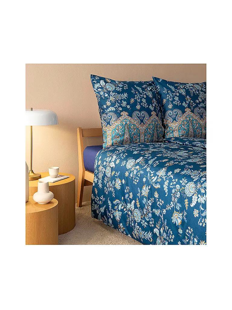 BASSETTI | Satin Bettwäsche 2x70x90cm/ 200x200cm INDIAN ROSES Blau | 