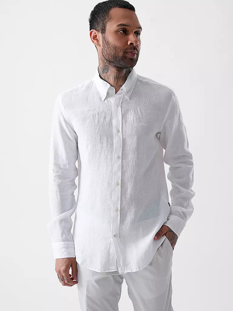 BOSS | Chemise en lin coupe slim H-ROAN | weiss