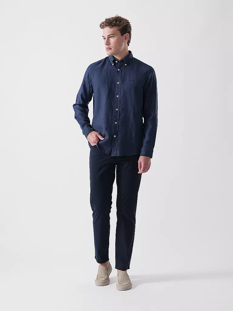 BOSS | Chemise en lin slim fit H-ROAN | dunkelblau
