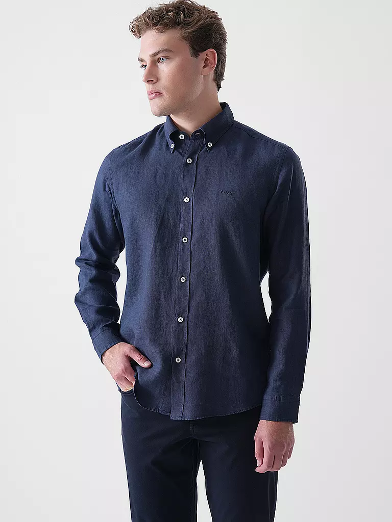 BOSS | Chemise en lin slim fit H-ROAN | dunkelblau