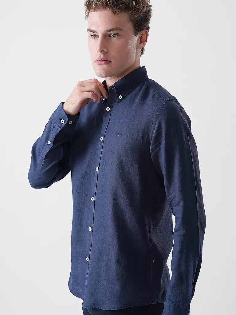 BOSS | Chemise en lin slim fit H-ROAN | dunkelblau