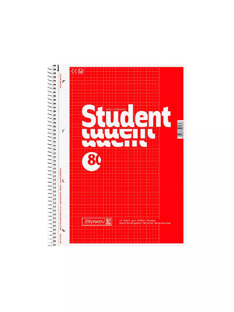 BRUNNEN VERLAG | Brunnen Collegeblock A4 à spirale, 80 feuilles | Aucune couleur