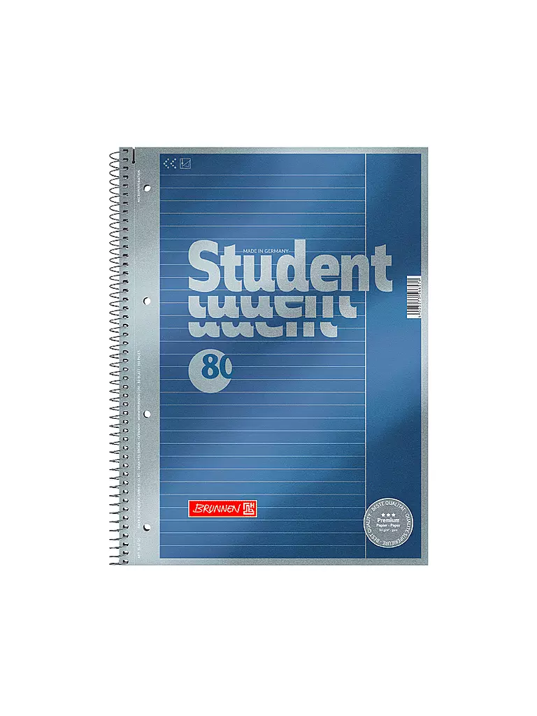 BRUNNEN VERLAG | Brunnen Collegeblock Premium A4 Ligné Reliure spirale 80 feuilles | Aucune couleur
