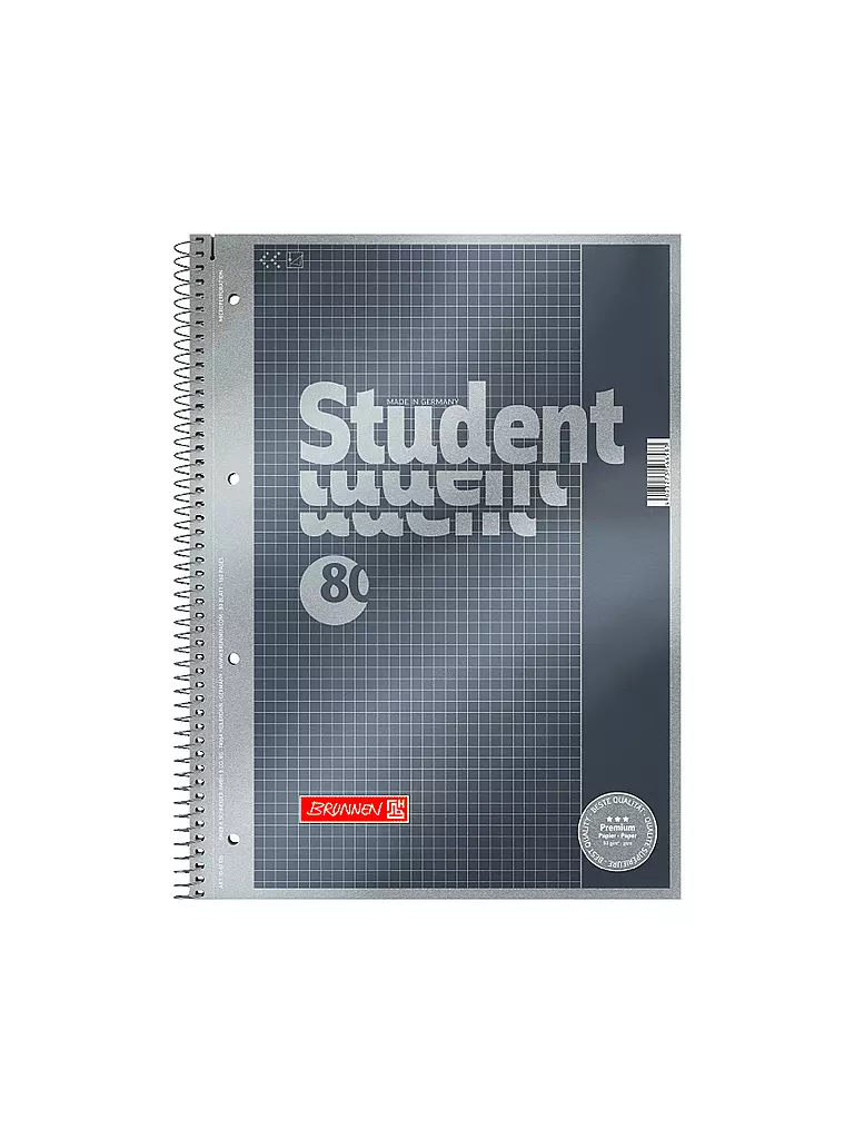 BRUNNEN VERLAG | Brunnen Collegeblock Premium A4 Quadrillé Reliure spirale 80 feuilles | Aucune couleur