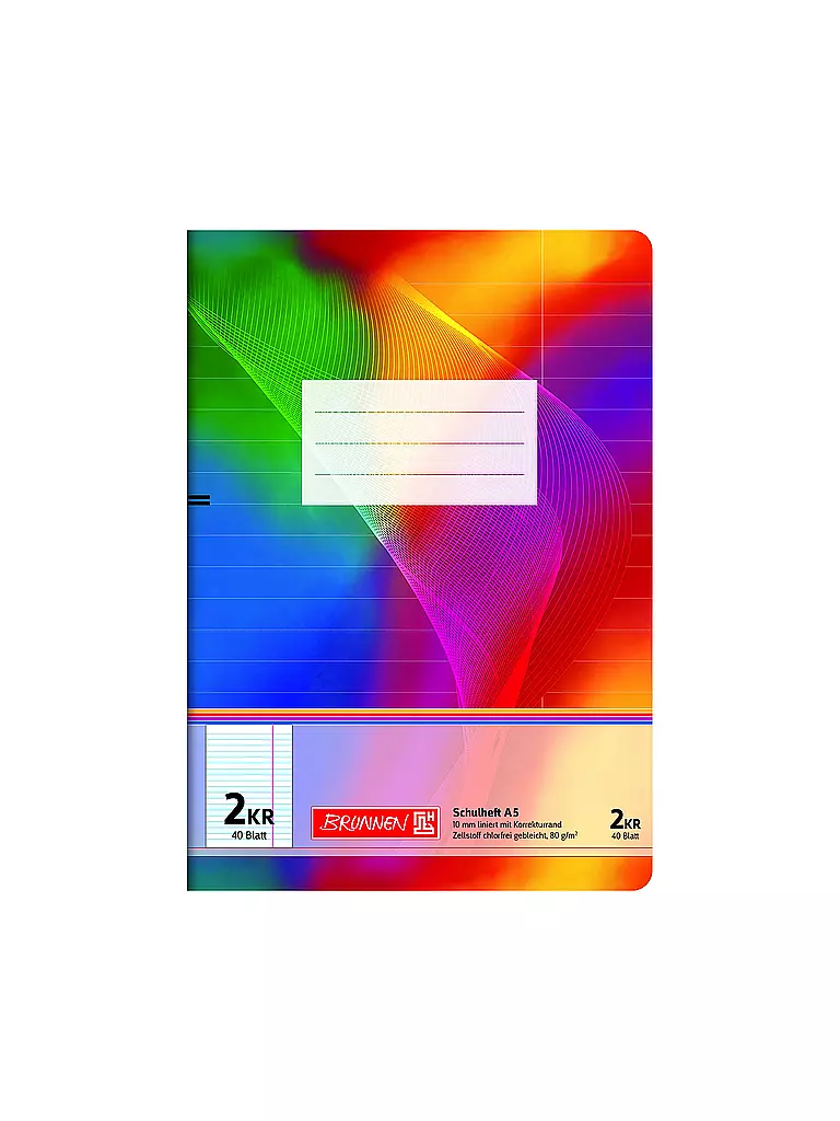 BRUNNEN VERLAG | Cahier A5 Ligné 10 mm 40 feuilles avec marge de correction | Aucune couleur