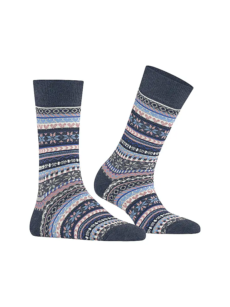 BURLINGTON | Chaussettes femme FAIR ISLE DELIGHT 36-41 bleu foncé chiné. | 