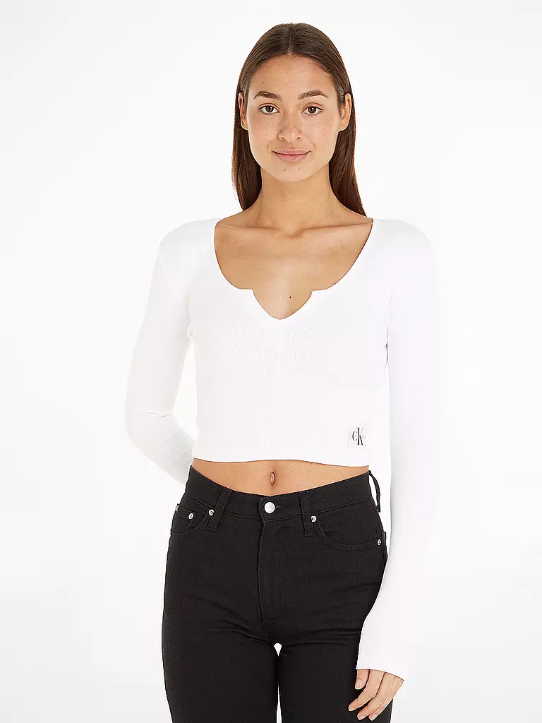 CALVIN KLEIN JEANS | Langarmshirt Cropped Fit | Blanc