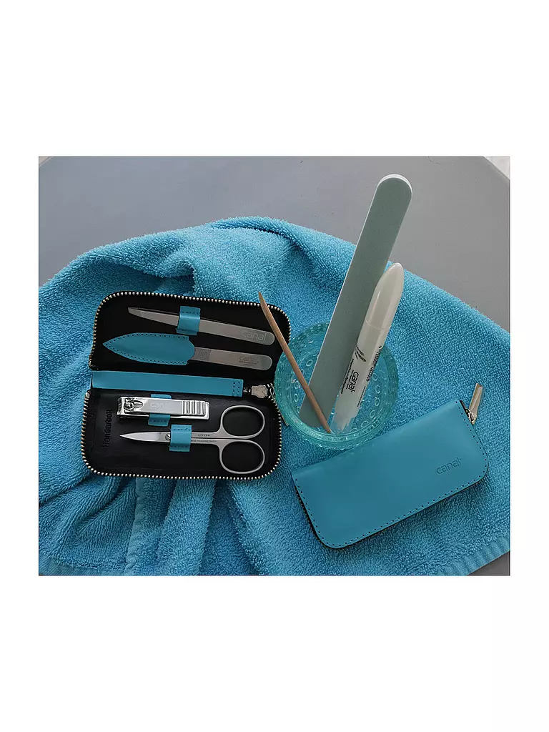 CANAL | Étui zippé en cuir refendu 4 pièces (Turquoise) 5381 | türkis