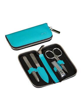 CANAL | Étui zippé en cuir refendu 4 pièces (Turquoise) 5381