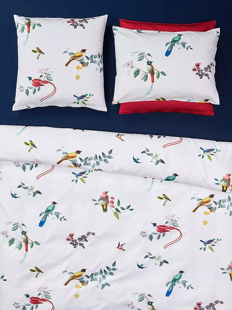 CHRISTIAN FISCHBACHER | Housse de couette en satin HAIKU NOUVEAU 140x200cm Blanc/Oiseau | Blanc