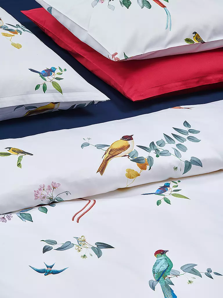 CHRISTIAN FISCHBACHER | Housse de couette en satin HAIKU NOUVEAU 140x200cm Blanc/Oiseau | 