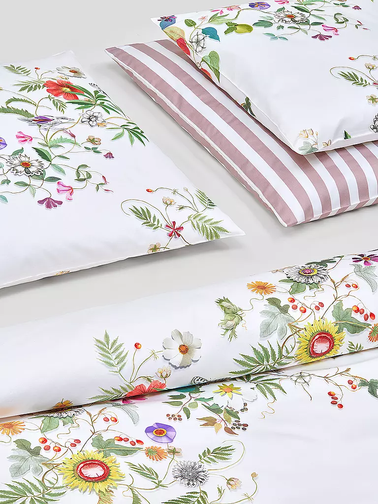 CHRISTIAN FISCHBACHER | Housse de coussin en satin GARLAND 70x90cm Blanc/Fleurs | 