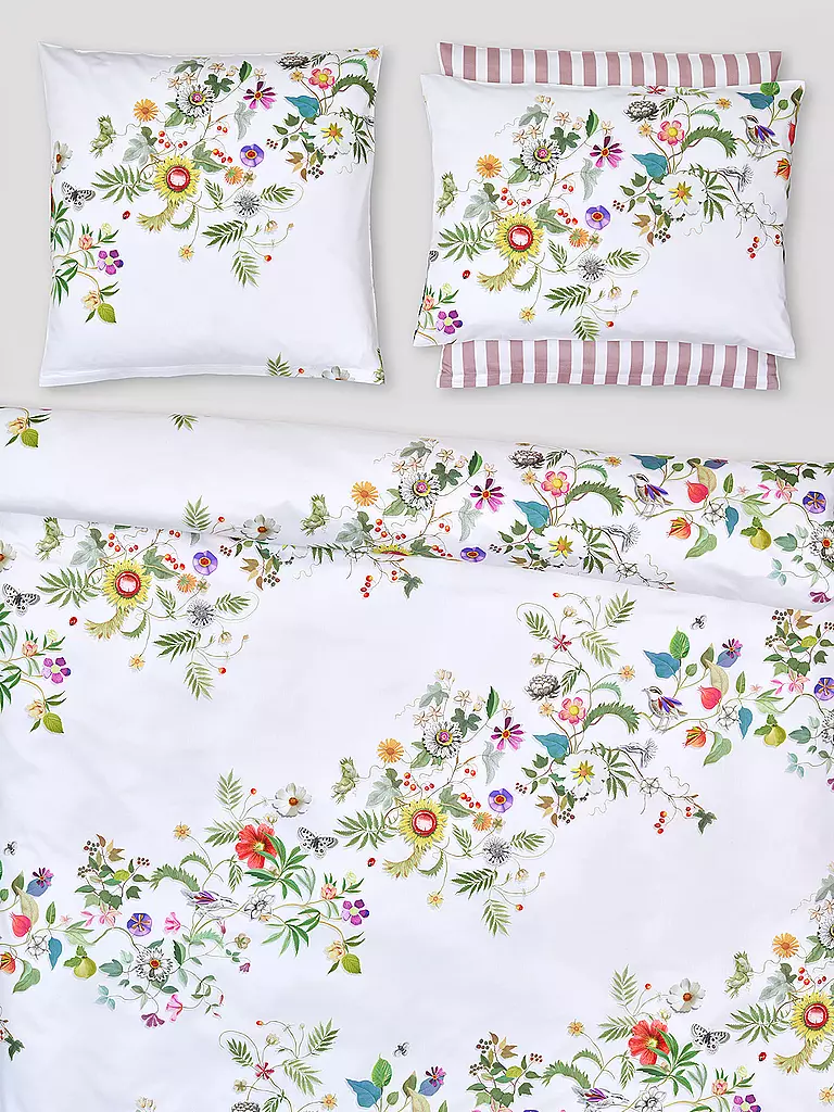 CHRISTIAN FISCHBACHER | Housse de coussin en satin GARLAND 70x90cm Blanc/Fleurs | 