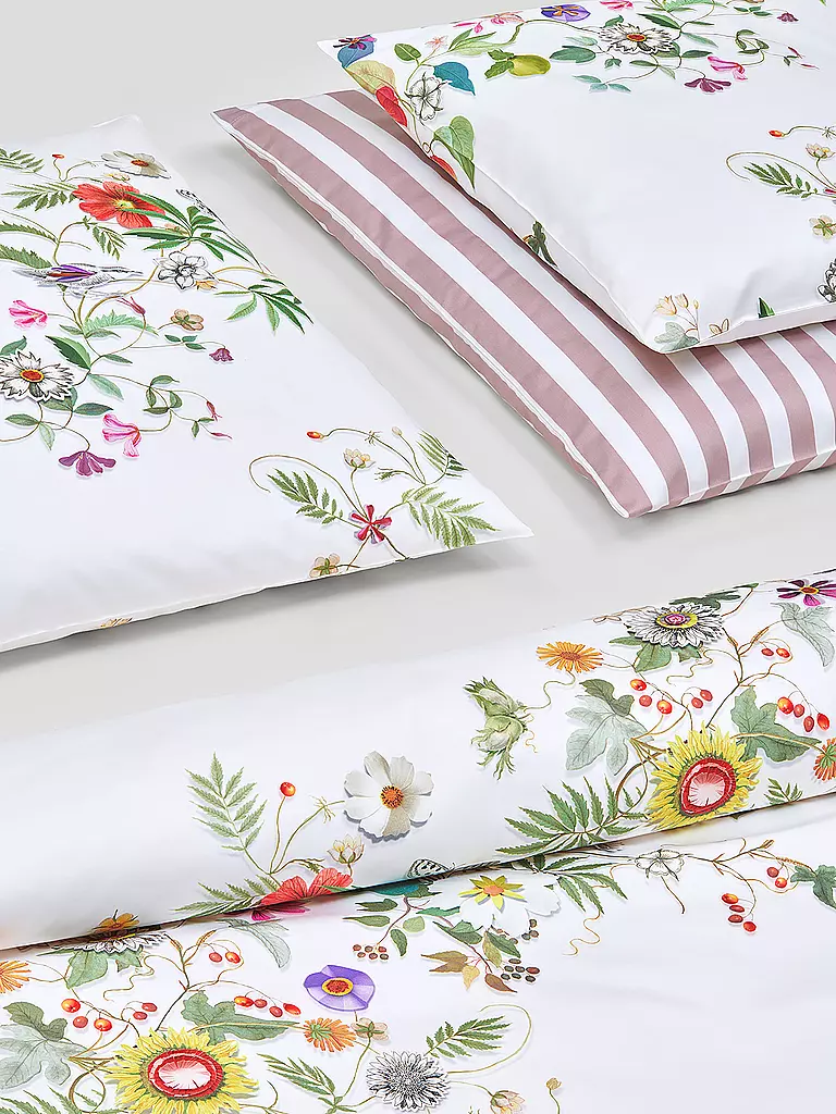 CHRISTIAN FISCHBACHER | Taie d'oreiller en satin GARLAND 70x90cm Blanc/Fleurs | 