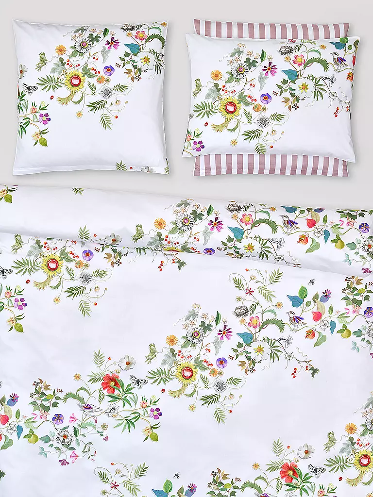 CHRISTIAN FISCHBACHER | Taie d'oreiller en satin GARLAND 70x90cm Blanc/Fleurs | 