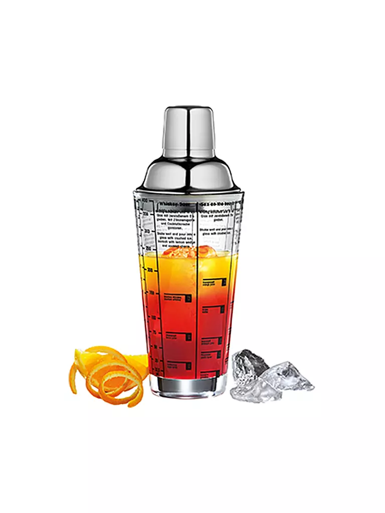 CILIO | Shaker à cocktail avec recettes 0,4l verre/acier inoxydable | silber