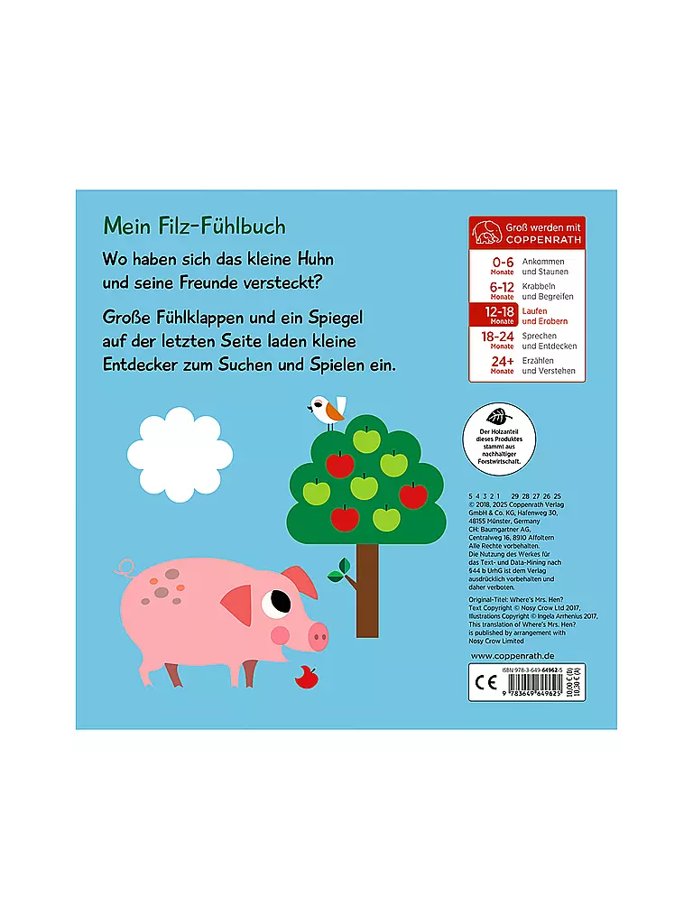COPPENRATH VERLAG | Image du produit Mon livre tactile en feutre : Coucou, petit poulet ! | Aucune couleur