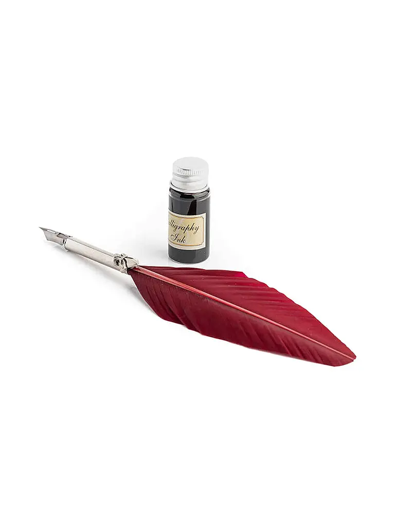 DALLAITI | Set d'écriture avec plume d'oie bordeaux | Rouge foncé