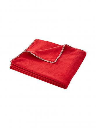 DAVID FUSSENEGGER | Couverture en flanelle avec point décoratif 140x200cm (Rouge)