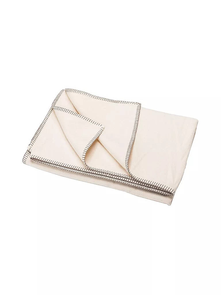 DAVID FUSSENEGGER | Couverture en flanelle avec point décoratif 140x200cm (blanc cassé) | Blanc