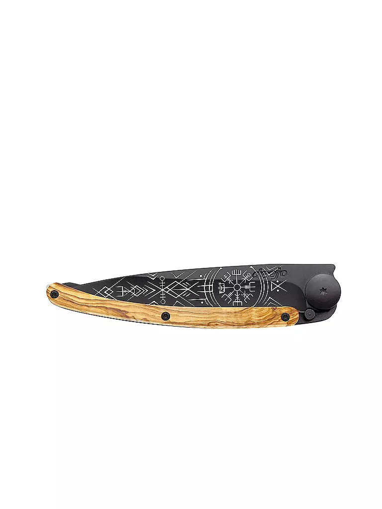 DEEJO | Couteau de poche Bois d'olivier Noir WIKINGER VEGVISIR 37G | 