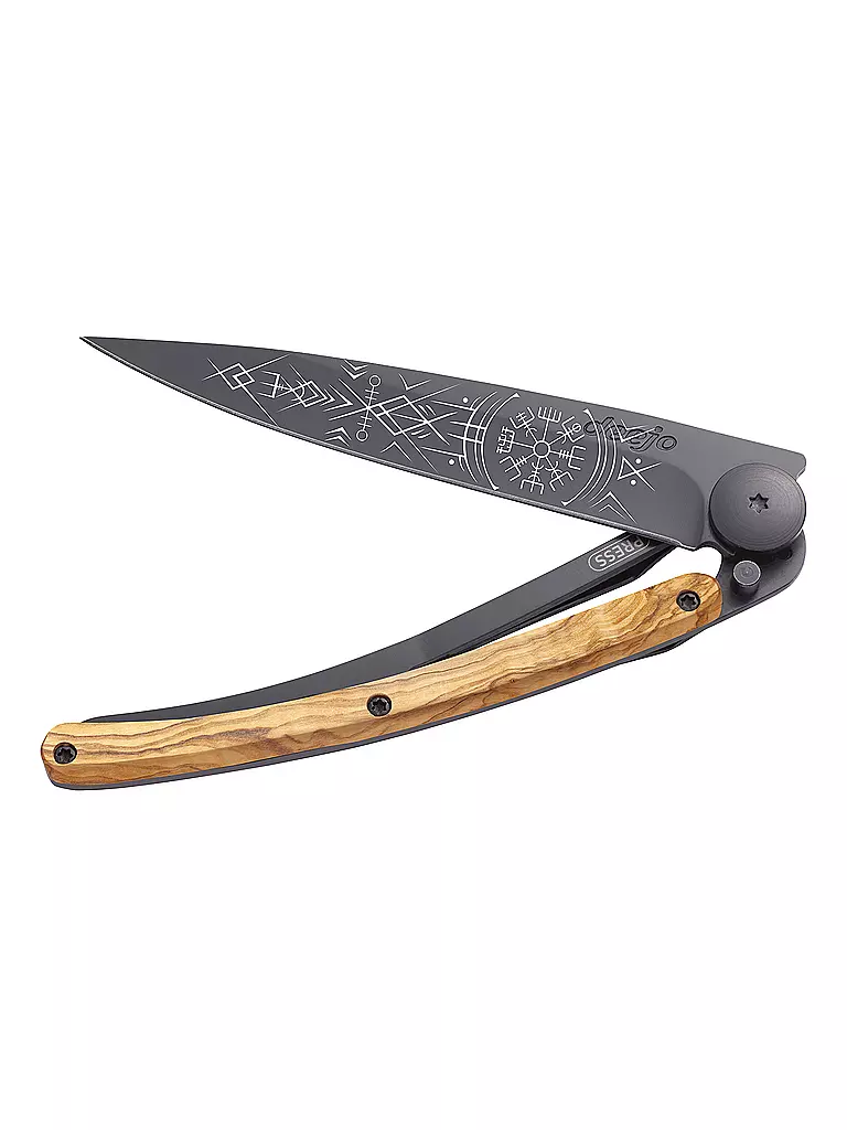 DEEJO | Couteau de poche Bois d'olivier Noir WIKINGER VEGVISIR 37G | 
