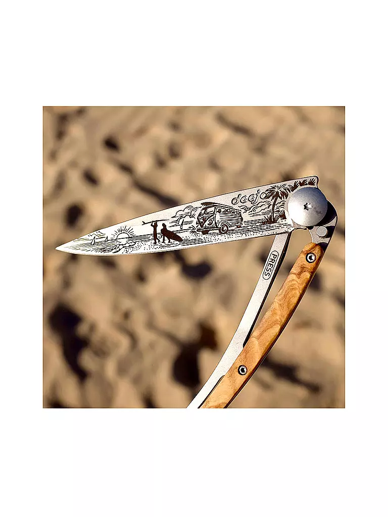 DEEJO | Couteau de poche en olivier titane VAN LIFE 37G | silber