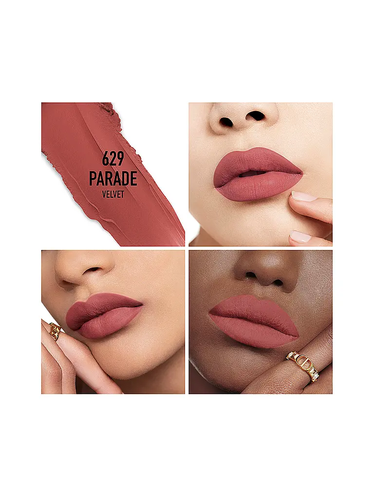 DIOR | Rouge Dior Édition Limitée Couture Rouge à Lèvres - Boîtier Doré et Stick Gravé (629 Parade Fini Velvet) | Marron