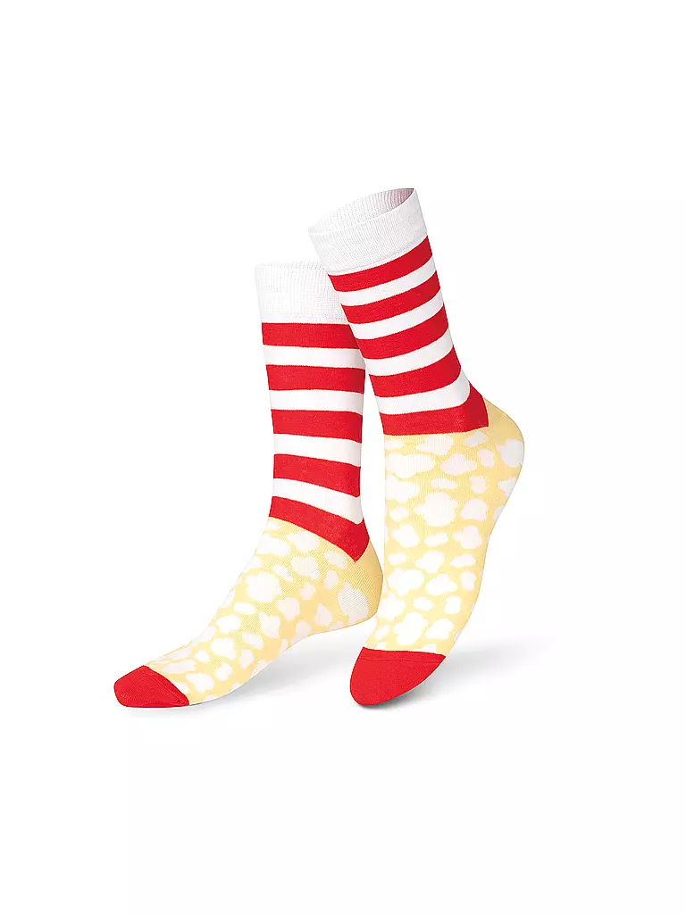 EAT MY SOCKS | Chaussettes 36-45 POP CORN jaune rouge blanc | rot