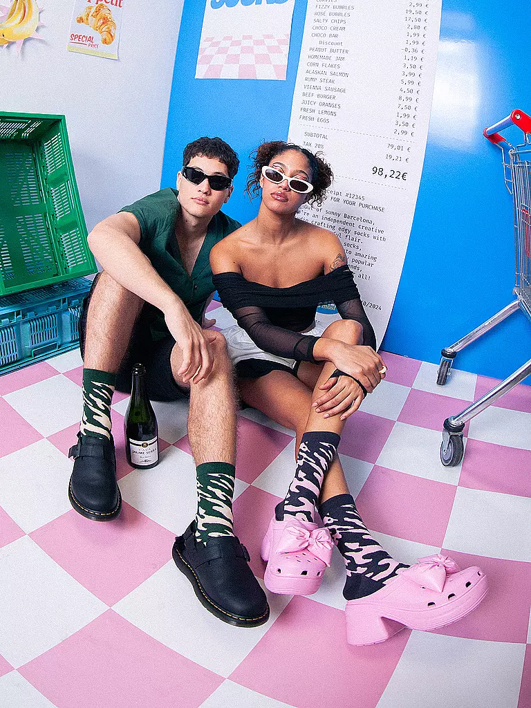 EAT MY SOCKS | Chaussettes 36-45 ROSE BUBBLES rose/noir | 