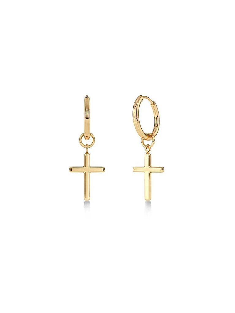 Boucles d'oreilles SPIRIT CROSS HOOPS Gold or