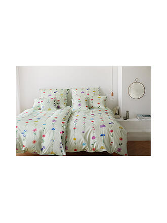 ELEGANTE | Parure de lit en satin FLOWER SHOW 70x90cm / 140x200cm Vert pistache