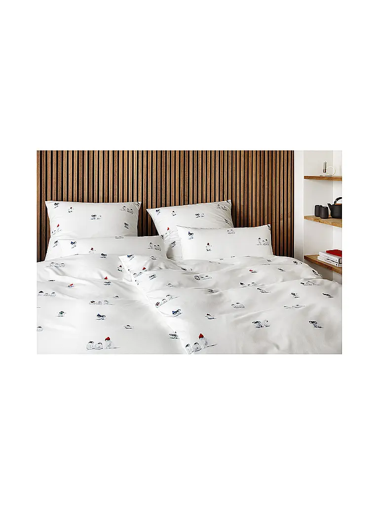 ELEGANTE | Linge de lit en flanelle PINGUIN PARTY 70x90cm/140x200cm Blanc | weiss