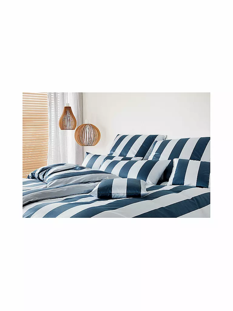 ELEGANTE | Linge de lit en satin 70x90cm/140x200cm NIGHT STRIPE Bleu | dunkelblau
