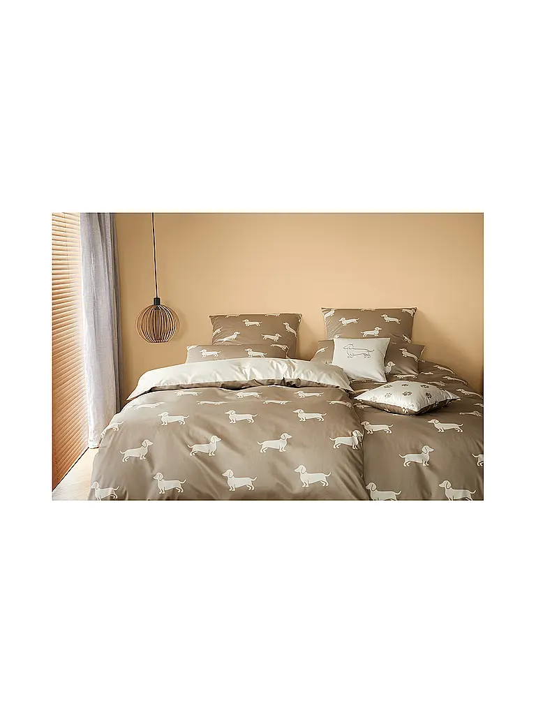 ELEGANTE | Parure de lit en satin DOGS 70x90cm/140x200cm Crème | 