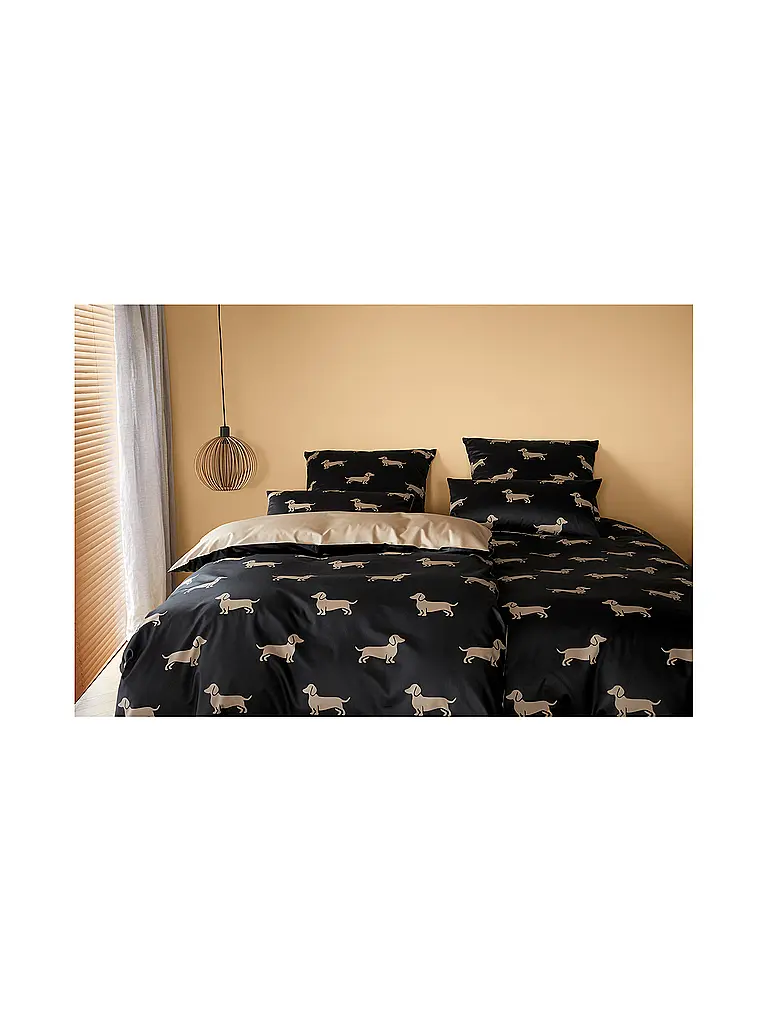 ELEGANTE | Parure de lit en satin DOGS 70x90cm/140x200cm Noir | schwarz