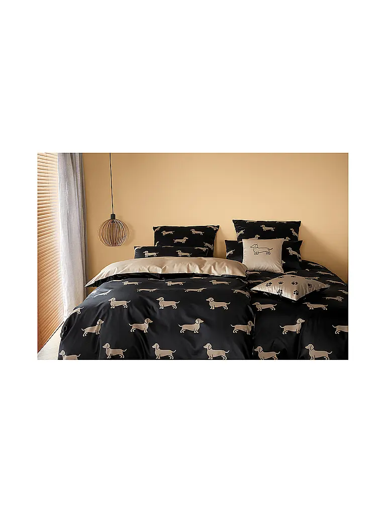 ELEGANTE | Parure de lit en satin DOGS 70x90cm/140x200cm Noir | 
