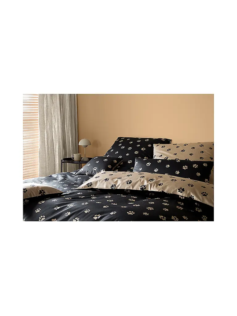 ELEGANTE | Satin Bettwäsche PAWS 70x90cm/140x200cm Noir | schwarz