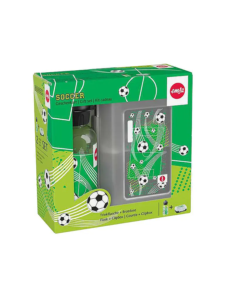EMSA | Coffret cadeau 2 pièces. Boîte à lunch et gourde SOCCER Noir | braun