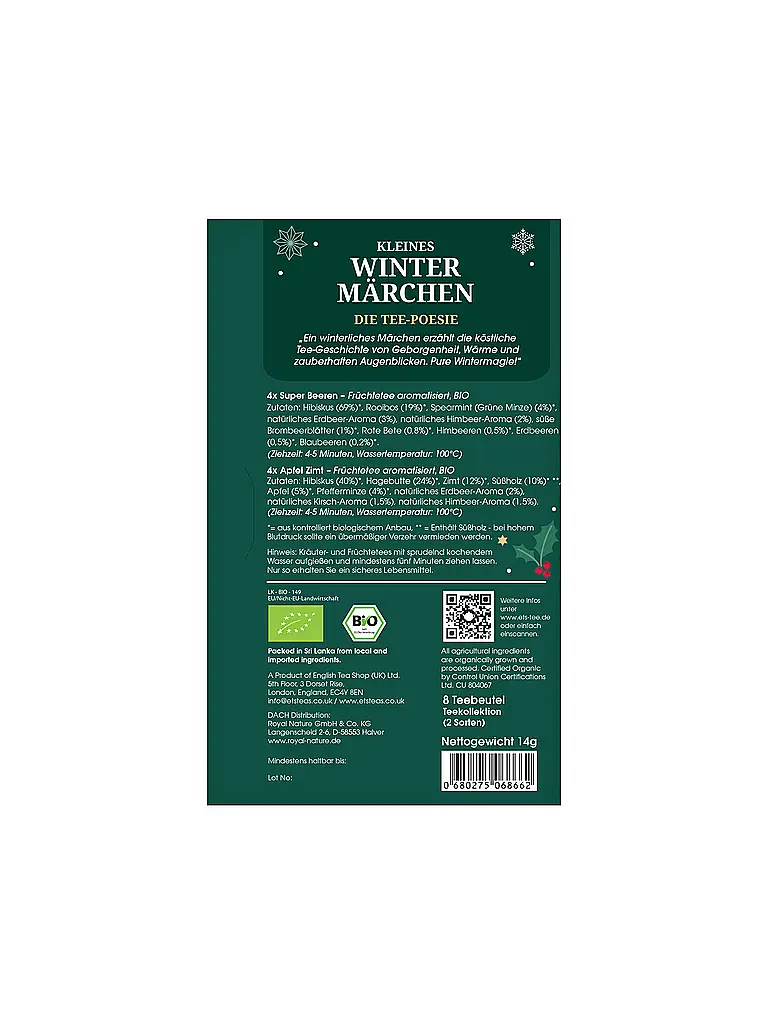 ENGLISH TEA SHOP | Thé d'hiver 8 sachets Conte d'hiver Vert foncé | Vert foncé