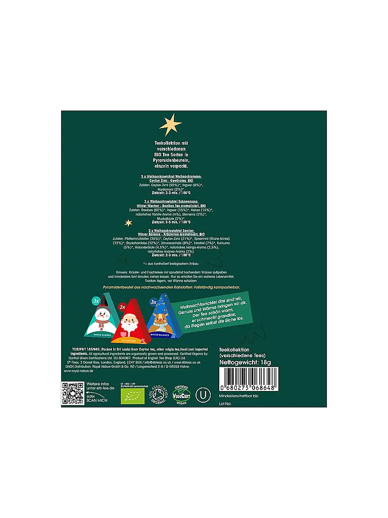 ENGLISH TEA SHOP | Thé d'hiver 9 sachets Lutin de Noël Vert foncé | 