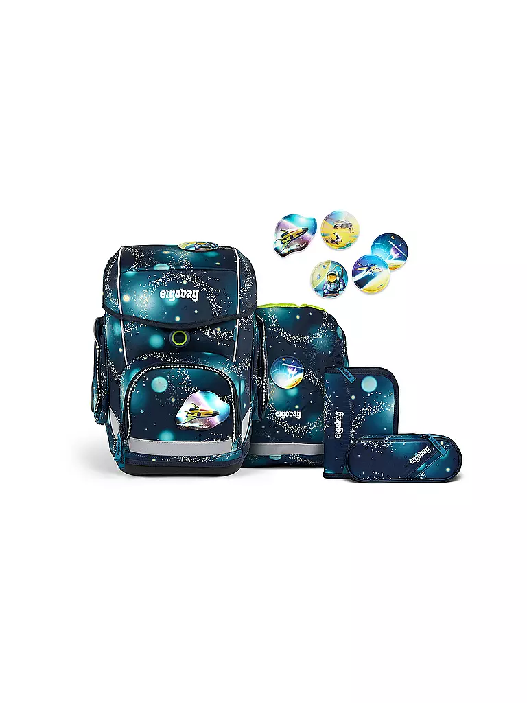 ERGOBAG | Ensemble de cartable 5 pièces CUBO Galaxy Glow - RaumfahBär | dunkelblau