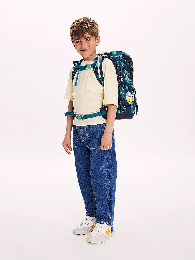 ERGOBAG | Ensemble de cartable 5 pièces CUBO Galaxy Glow - RaumfahBär | dunkelblau