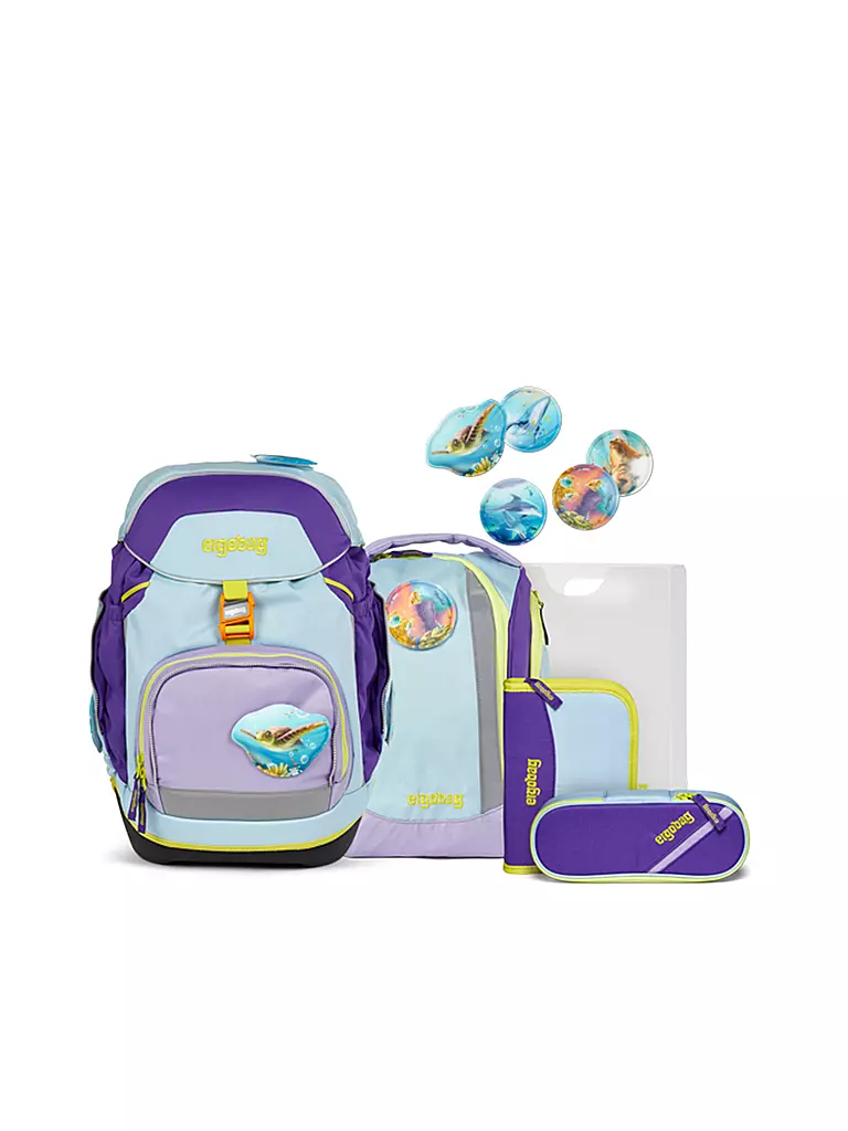 ERGOBAG | Ensemble de sac à dos scolaire 6 pièces - Pack Ours Plongeur | Bleu clair