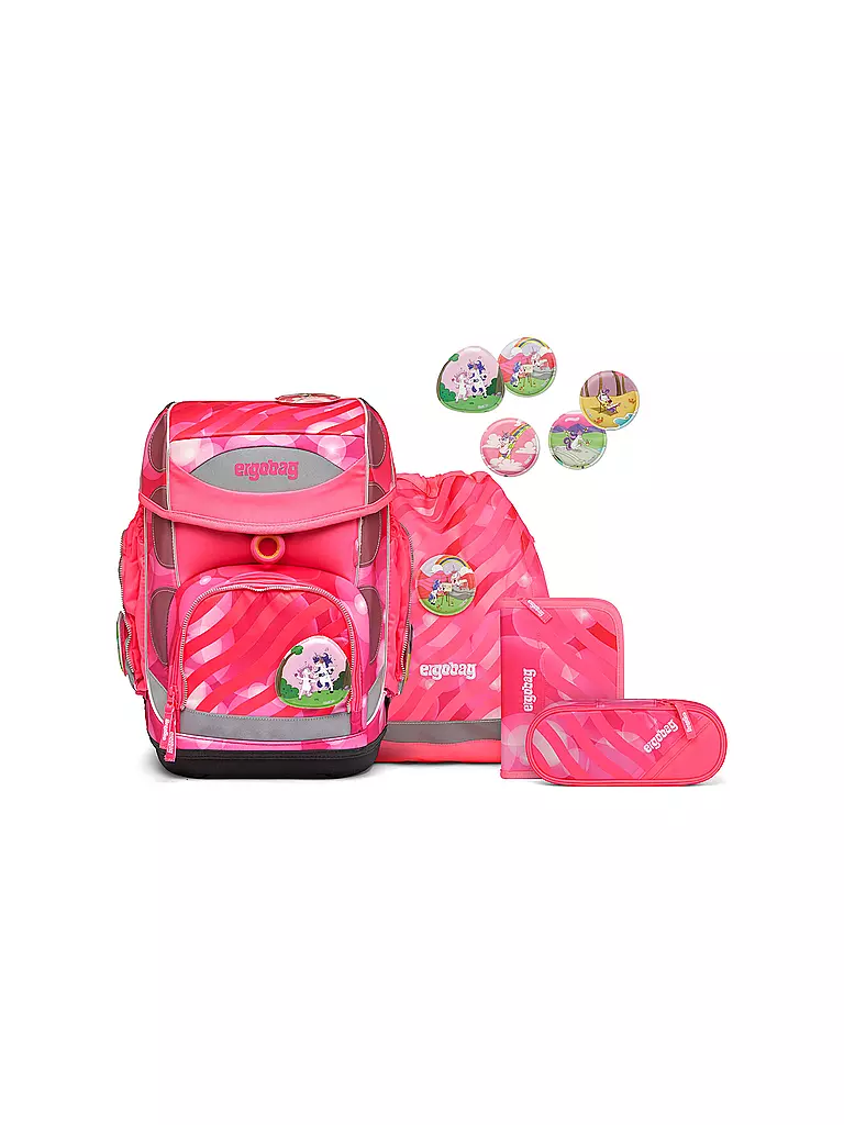 ERGOBAG | Set de cartable 5 pièces Cubo KuntBärbuntes Einhorn | Rose vif