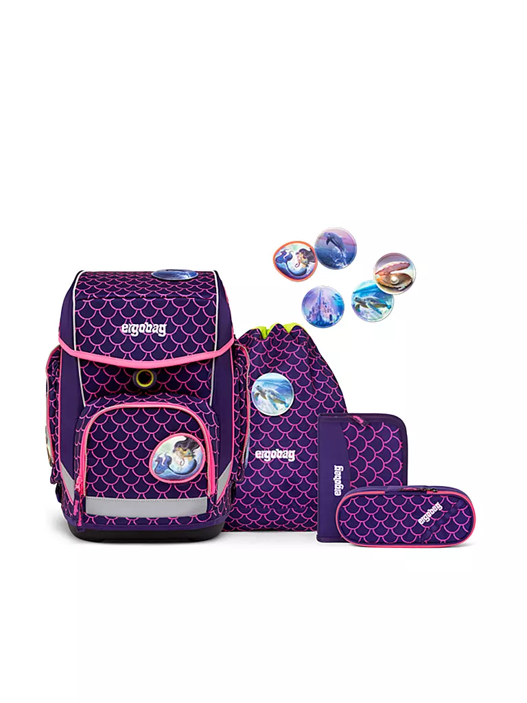 ERGOBAG | Set de cartable 5 pièces CUBO Lumi - Ours plongeur de perles | Lilas