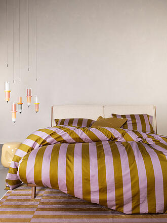ESSENZA | Parure de lit en satin MINTE STRIPE 70x90/140x200cm Violet pâle/Olive
