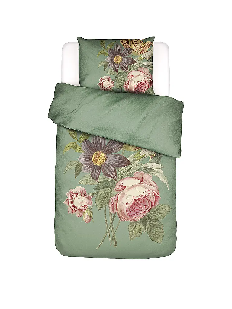 ESSENZA | Linge de lit en satin 70x90cm / 140x200cm MADIA Vert Basilic | olive