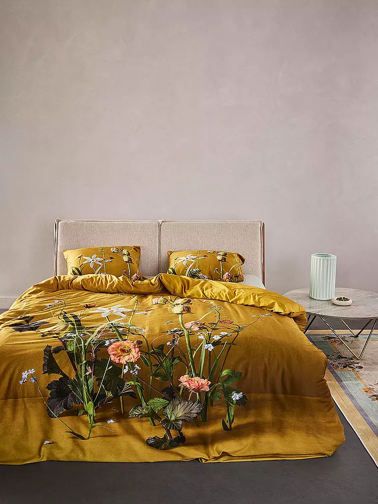 ESSENZA | Linge de lit en satin FABRICE 70x90cm/140x200cm Fleur Ocre | Jaune