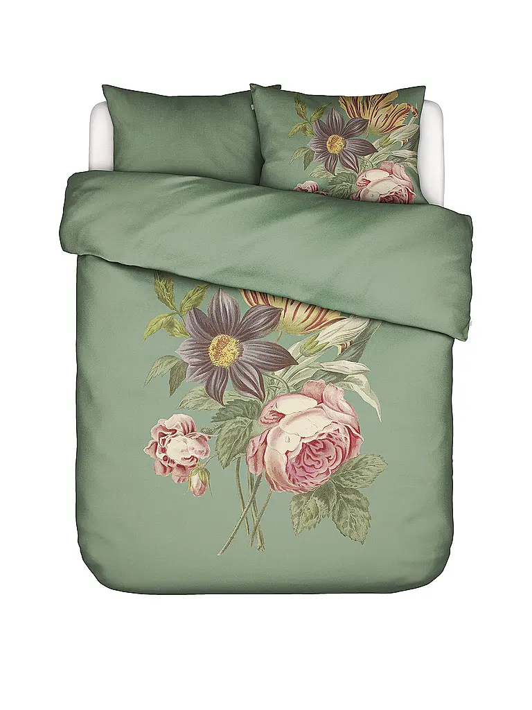 ESSENZA | Satin Bettwäsche 2x 70x90cm / 140x200cm MADIA Basil Green | Olive